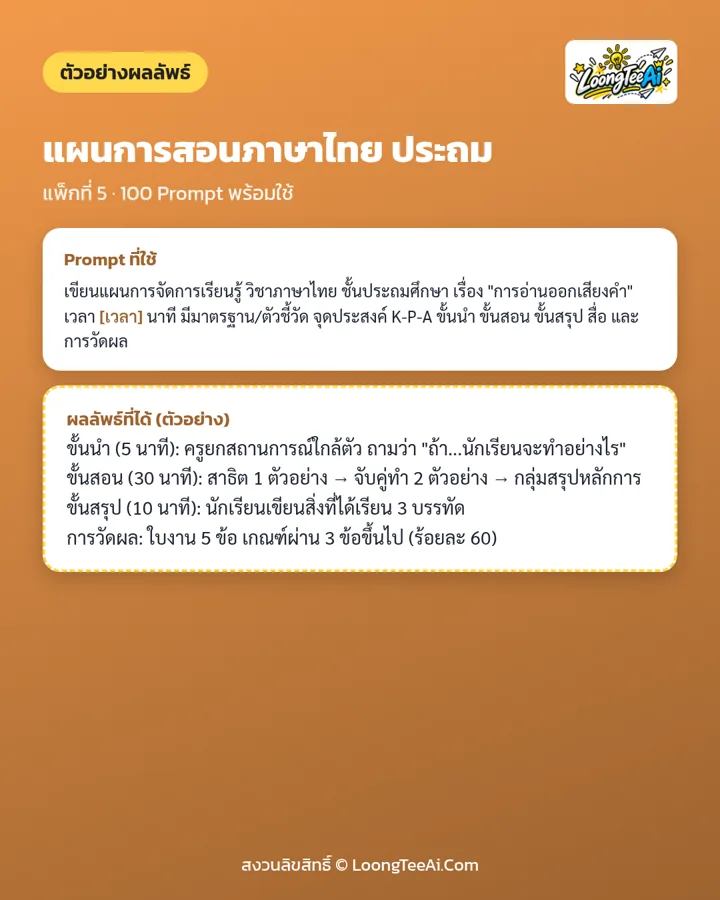 ตัวอย่าง Prompt และผลลัพธ์ที่ได้