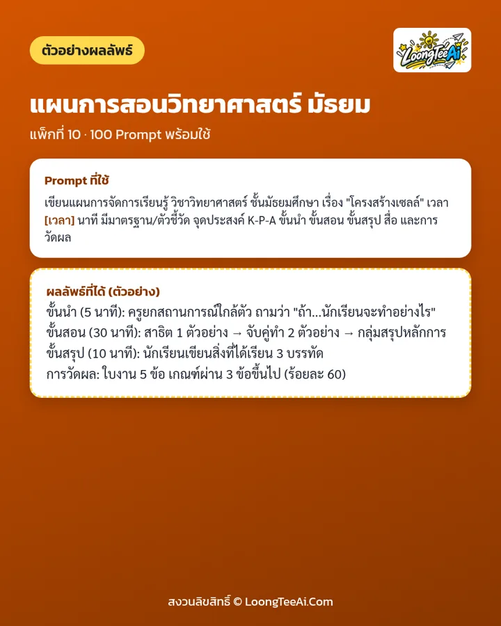 ตัวอย่าง Prompt และผลลัพธ์ที่ได้