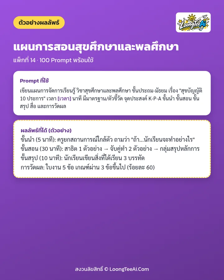 ตัวอย่าง Prompt และผลลัพธ์ที่ได้