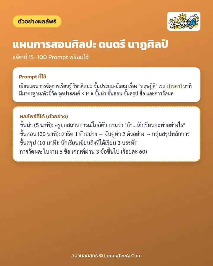 ตัวอย่าง Prompt และผลลัพธ์ที่ได้
