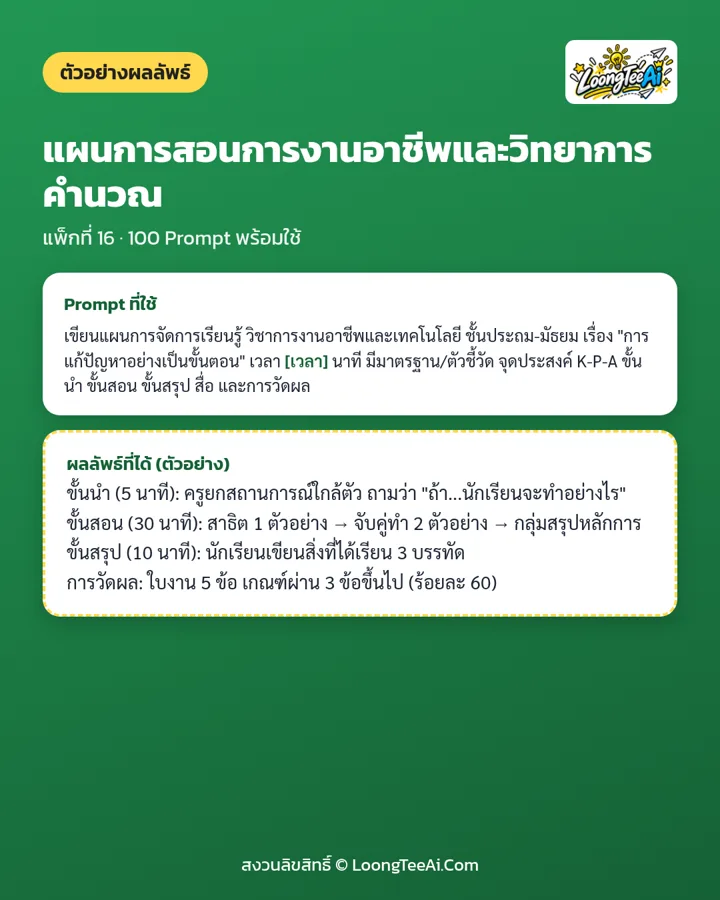 ตัวอย่าง Prompt และผลลัพธ์ที่ได้